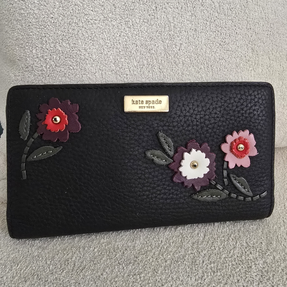 Kate Spade Black Wallet with Floral Embellishments